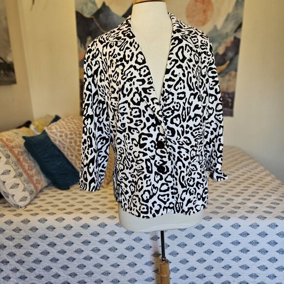 Linea Animal Print Cotton Blazer XL – 3/4 Sleeve Button Front Jacket Safari Chic - Picture 2 of 16